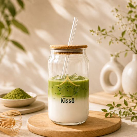 Kissō Premium Glass Matcha Sipper with Bamboo Lid