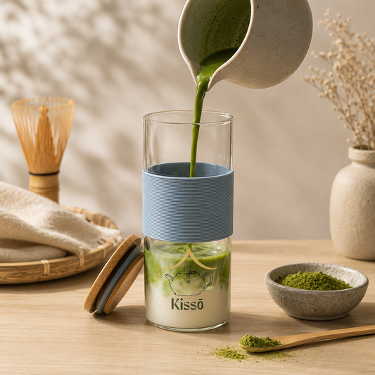 Kissō Premium Double Wall Glass Tumbler with Silicone Grip & Bamboo Lid