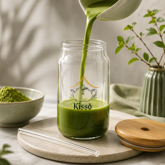 Kissō Premium Glass Matcha Sipper with Bamboo Lid